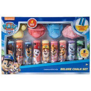 NWB Paw Patrol Deluxe Chalk Set – 9 Sticks, 4 Shaped Chalks, Stickers